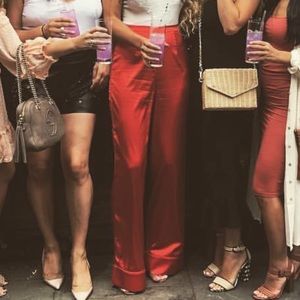 House of CB High waisted, long, wide silk pants, Size Small - Orange